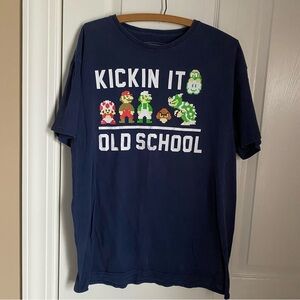 Super Mario Bros. Retro Pixel Gaming Navy Graphic Tee L Cotton 80s Old School